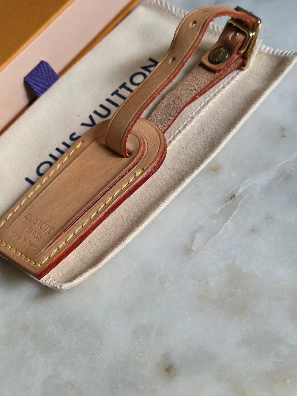 Authentic Louis Vuitton Vachetta Leather Luggage Tag W/ Box & Dustbag